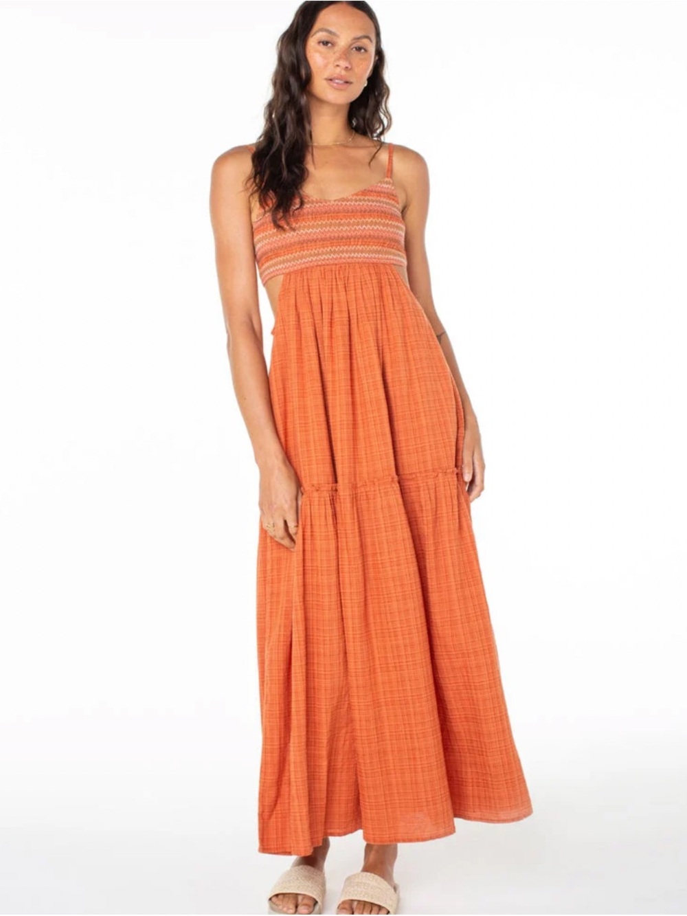 Smocked Bodice Maxi Dress in Rust